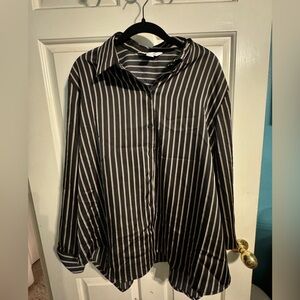 Black white and nude pink striped blouse